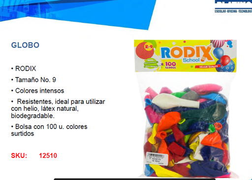 [12510] GLOBOS RODIX SURTIDOS 9" X100 | RODIX