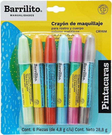 [20404016] PINTACARITAS 6 COLORES CRAYONES METALICTOS CRY6M | BARRILITO