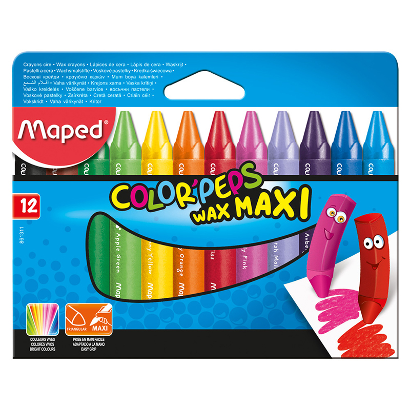 CRAYONES DE CERA TRIANGULAR JUMBO COLORPEPS WAXMAXI X12 COLORES 861311